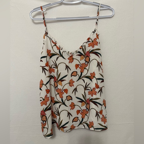Loft Womens Floral Boho Summer Office Casual Cami Top‎ Small White Orange NWT - Picture 1 of 8